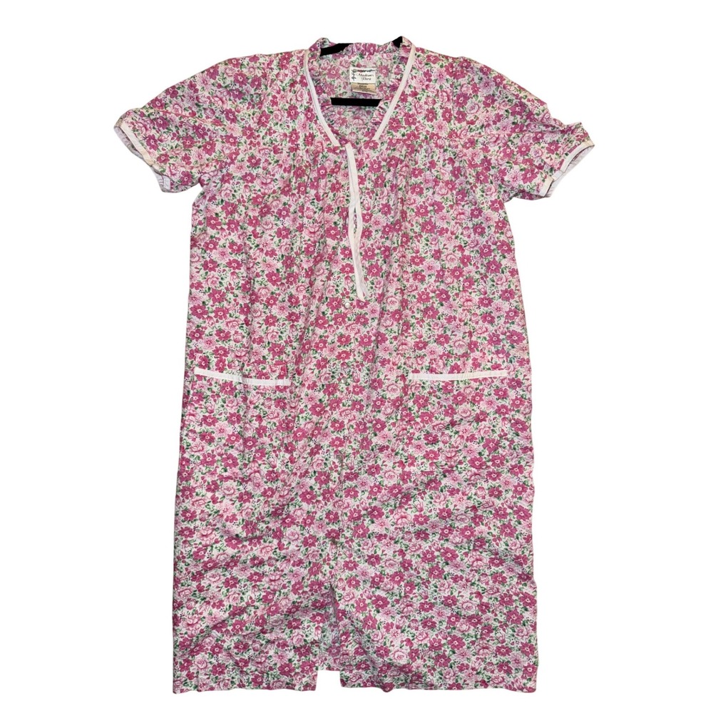 Madison's Best Pink Floral House Dress Snap Front Duster Pockets Medium